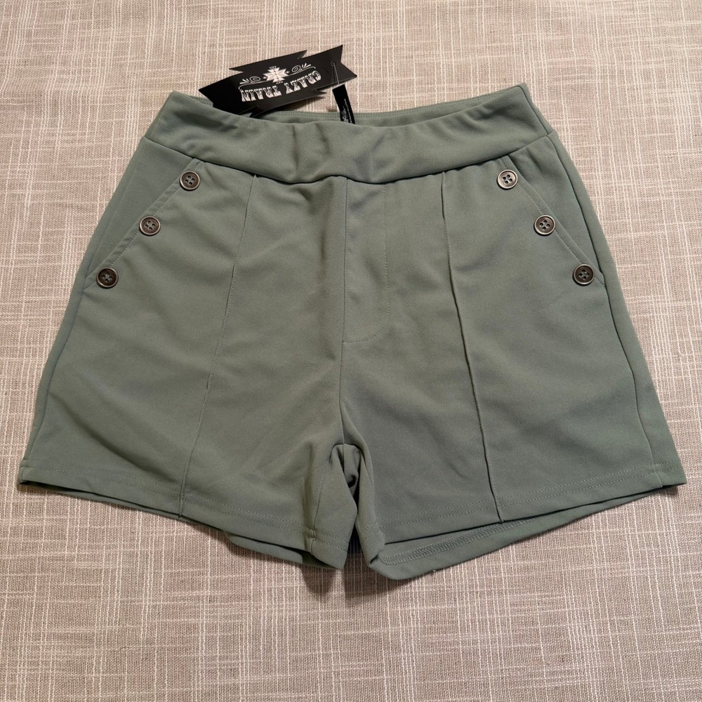 Crazy Train Women Sage Green High Waisted Sailor Button Shorts Size S New